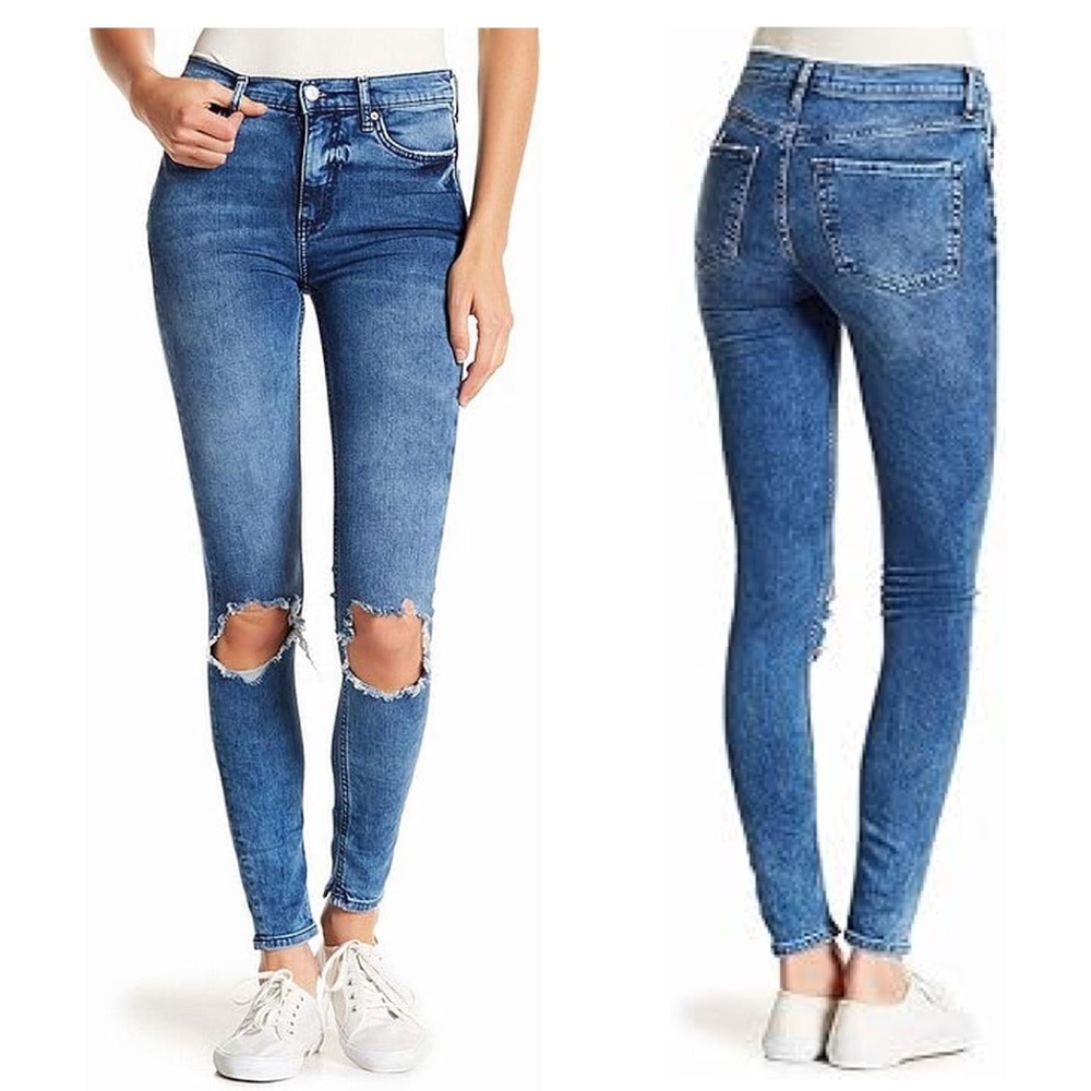 NWT Free People Skinny Jeans Busted Ripped Knee Distressed Denim Women’s 27